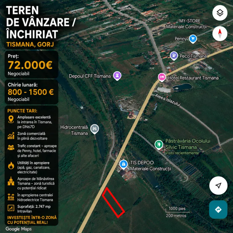 Teren de Vânzare sau Închiriere – Tismana, Gorj